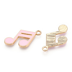 Pink Подвески из сплава , с эмалью, золотой свет, музыкальная нота, розовые, 16x22x2 мм, отверстие : 1.8 мм