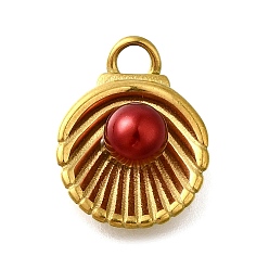Красный 304 подвески из нержавеющей стали, с круглым пластиковым искусственным жемчугом, подвески в форме ракушек, реальный 18 k позолоченный, красные, 18.5x14x7 мм, отверстие : 2.5 мм