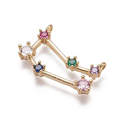 Близнецы Латунные микро проложить кубического циркония подвески, двенадцать созвездий, золотые, Близнецы, 15x24x3 мм, отверстие : 1.5 мм