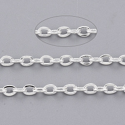 Серебро 304 кабельные цепи из нержавеющей стали, пайки, Плоско-овальные, серебряные, 2.7x2x0.4 мм, о 2 м / прядь