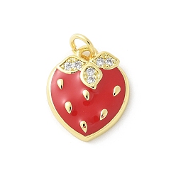 Клубника Латунные микро проложить кубического циркония подвески, Эмаль стиле, стойки покрытие, без кадмия и без свинца, долговечный, реальный 18 k позолоченный, клубника, 19.5x13.5x3.5 мм, отверстие : 3 мм