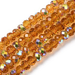 Темно-Золотистый Гальванизируйте прозрачное стекло бисер нитей, рондель, с покрытием AB цвета, с половиным покрытием, граненые, темные золотарник, 4x3 мм, отверстие : 1 мм, около 145~148 шт / нитка, 17.83~18.31'' (45.3~46.5 см)