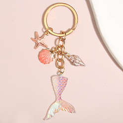 Misty Rose Ocean Theme Alloy Enamel Keychain, Resin Mermaid Tail Charms, for Purse, Backpack Ornament, Misty Rose, Packaging: 11x3x1cm