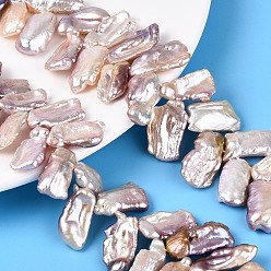 чертополох Натуральный жемчуг в стиле барокко кеши, зарождающаяся жемчужина, прямоугольные, Топ пробуренной, чертополох, 12.5~30x8.5~35x3~11 мм, отверстие : 0.5 мм, около 59~70 шт / нитка, 14.96~15.55 дюйм (38~39.5 см)