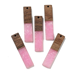 Бледно-Розовый Деревянные подвески из смолы и ореха, прямоугольные, розовый жемчуг, 45x10x4.5 мм, отверстие : 2 мм