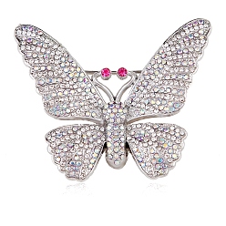Хрусталь AB Брошь из платино-цинкового сплава, булавка для лацкана со стразами, бабочка, хрусталь AB, 44x54 мм