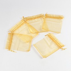 Gold Organza Gift Bags, with Drawstring, Rectangle, Gold, 12x10cm