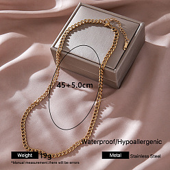 Golden 304 Stainless Steel Curb Chain Necklaces for Women, Golden, 17.72 inch(45cm)