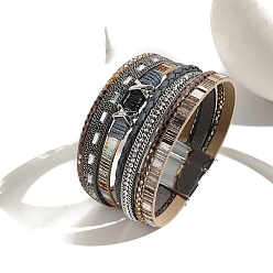 Гейнсборо Плетеные многорядные браслеты из искусственной кожи для женщин, браслеты из стразов и бусин с магнитными застежками, светло-серые, 7-5/8 дюйм (19.5 см)