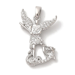 Платина Латунные микро проложить кубического циркония подвески, долговечный, без кадмия и без свинца, ангел, платина, 26x18x3 мм, отверстие : 4x2.5 мм