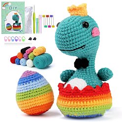 Mixed Color DIY Dinosaur & Egg Crochet Kits for Beginners, including Polyester Yarn, Fiberfill, Crochet Needle, Yarn Needle, Support Wire, Stitch Marker, Mixed Color, Package Size: 23x16.8cm