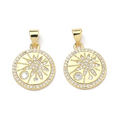 Настоящее золото 18K Латунные микро проложить кубического циркония подвески, плоский круглый с цветными чарами, долговечный, стойки покрытие, без свинца и без кадмия, реальный 18 k позолоченный, 18x15x1.5 мм, отверстие : 4x3 мм