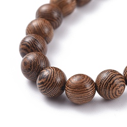 Coconut Brown Adjustable Nylon Cord Braided Beaded Bracelets, with Wood Beads, Round, Coconut Brown, 2-1/8 inch~2-3/4 inch(5.3~6.9cm)