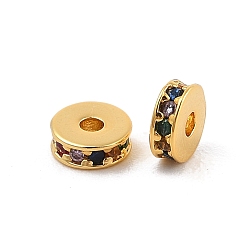 Разноцветный Стойки обшивки латунь микро проложить кубического циркония бусы, долговечный, без свинца и без кадмия, Плоский круглый / диск, реальный 18 k позолоченный, красочный, 6x2.3 мм, отверстие : 1.6 мм