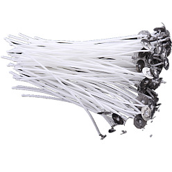 Белый Предварительно вощеные фитили с хлопковым сердечником, с металлическими опорными лепестками, для изготовления свечей своими руками, белые, 15 см