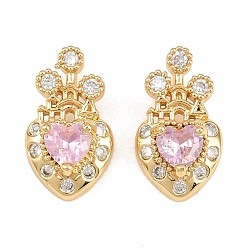 Золотой Латунные микро проложить кубического циркония подвески, сердце прелести, золотые, 16x9.5x7 мм, отверстие : 4x2 мм