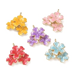 Couleur Mélangete Alliage avec pendentifs en émail, charmes de fleurs, sans cadmium et sans nickel et sans plomb, crémaillère plaquage, or, couleur mixte, 28x25x7mm, Trou: 1.6mm