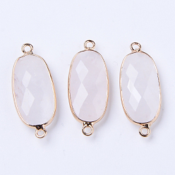 Quartz Crystal Natural Quartz Crystal Links Connectors, Rock Crystal, with Light Gold Plated Edge Brass Loops, Oval, Faceted, 27x11x5.5mm, Hole: 2mm