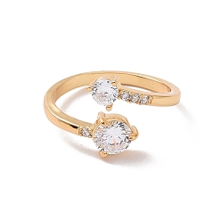 Настоящее золото 18K Прозрачное кубическое циркониевое плоское круглое открытое кольцо-манжета, стеллаж для латунных украшений для женщин, без свинца и без кадмия, реальный 18 k позолоченный, размер США 8 (18.1 мм)