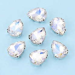Хрусталь AB Пришить бусины монте из стразов, с настройками латуни, аксессуары для одежды, слеза, хрусталь AB, 14x10.5x5.5 мм, отверстие : 1 мм, около 500 шт / упаковка