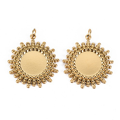 Настоящее золото 14K 304 Настройки кабошон из нержавеющей стали кулон, с прыжковых колец, плоско-круглые, реальный 14 k позолоченный, лоток: 3/8 дюйм (10 мм), 22x20x2 мм, Перейти кольцо: 3.8x0.5 мм, 2.8 мм внутренним диаметром