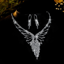 Реактивный Самолет Комплект из ожерелья с подвеской в виде бабочки и кисточки из горного хрусталя и серег-гвоздиков с кисточкой в виде конского глаза для женщин, струя, 340 мм