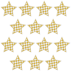 Yellow 20Pcs Polyester Clothing Patches, Star with Grid Pattern, Yellow, 72.5x72x1.5mm