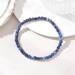 Ляпис-Лазурь Браслеты из натурального лазурита с бусинами для женщин, кубические, внутренний диаметр: 2.09~2.17 дюйм (5.3~5.5 см)
