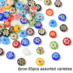 (52) Непрозрачная лаванда 1 нити плоские круглые стеклянные бусины миллефиори ручной работы, разноцветные, 6x3 мм, отверстие : 0.5 мм, около 65 шт / нитка, 14.1 дюйм