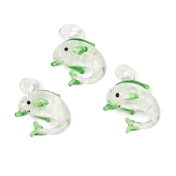 Mixed Color Handmade Lampwork Pendants, Luminous Dolphins, Mixed Color, about 21mm Wide, 25mm Long, Hole: 3.5mm