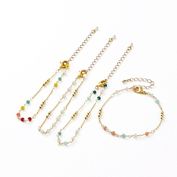 (52) Непрозрачная лаванда Граненые стеклянные браслеты из бисера, с латунными бусинами и застежками в виде когтей лобстера, круглые, реальный 18 k позолоченный, разноцветные, 7-1/4 дюйм (18.3 см)