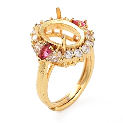 Средний Фиолетово-красный Покрытие стойки овальная латунь микропаве кубический цирконий регулируемые кольцевые компоненты, 4 настройки кольца зубца когтя, долговечный, средне фиолетовый красный, лоток : 11x8 мм, внутренний диаметр: 19 мм