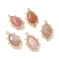 Солнечный Камень Подвески из натурального солнечного камня, с позолоченными латунными петлями по краям, граненые, слеза, 24x14.5x5 мм, Отверстие : 1.2 мм & 1.4 мм