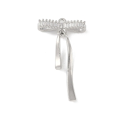 Платина Латунные микропаве прозрачные подвески с фианитом, без кадмия, без никеля и без свинца, бантом, платина, 28x17x5 мм, отверстие : 1.4 мм