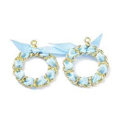 Голубой Подвески из сплава , переплетены атласной лентой, кольцо, голубой, 36x31x3.5 мм, отверстие : 1.8 мм