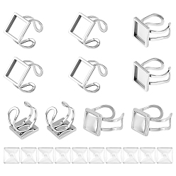 Нержавеющая Сталь Цвет 10шт 201 настройки кольца манжеты из нержавеющей стали, лазерная резка, квадратный, 10квадратные кабошоны из прозрачного стекла, цвет нержавеющей стали, лоток : 12x12 мм, размер США 7 1/4 (17.5) ~ размер США 8 (18 мм)