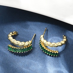 Настоящее золото 18K Серьги-гвоздики из латуни с микропаве и цирконием, долговечный, без кадмия и без свинца, стойки покрытие, реальный 18 k позолоченный, 19.5x10.5 мм