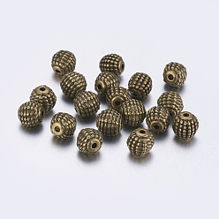 Bronze Antique Perles en alliage de style tibétain, sans plomb et sans cadmium et sans nickel, ronde, bronze antique, taille: environ 9mm de diamètre, Trou: 2mm