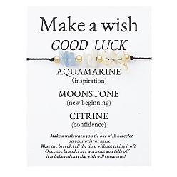 Chip Браслеты из плетеных бусин из натурального аквамарина, лунного камня и цитрина, регулируемый браслет, чип, 6-1/4~10-1/4 дюйм (16~26 см)