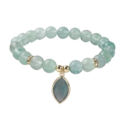 Флюорит Природные флюорита браслеты простирания, Браслеты с подвесками в форме лошадиного глаза для женщин, внутренний диаметр: 2-5/8 дюйм (6.6 см)