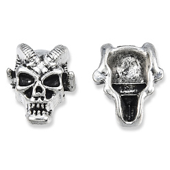Antique Silver Tibetan Style Alloy Beads, Cadmium Free & Lead Free, Skull, Antique Silver, 14.5x12.5x7.5mm, Hole: 1.6mm, about 450pcs/1000g