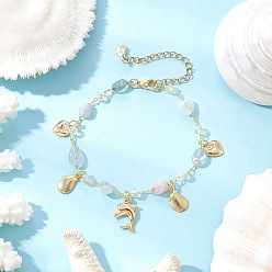 Морганит Браслеты из натурального морганита для женщин, дельфин 304 браслеты с подвесками из нержавеющей стали, 7-1/4 дюйм (18.3 см)