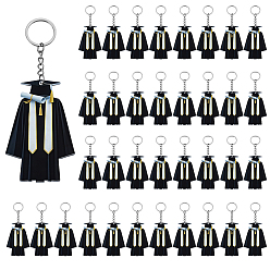 Black 36Pcs Acrylic Keychains, with Alloy Rings, Doctoral Gown, Platinum, Black, 78.5x51.5x2.5mm