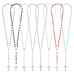 (52) Непрозрачная лаванда 8psc 8 цветные цепочки из сплава и стекла, четки из бусин, Подвески в виде креста Девы Марии, платина, разноцветные, 31.10 дюйм (79 см), 1 шт / цвет