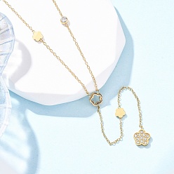 Настоящее золото 18K 304 ожерелья из нержавеющей стали с кристаллами и стразами в виде цветов, ионное покрытие (ip), реальный 18 k позолоченный, 15.94 дюйм (40.5 см) в длину + 55 удлинитель мм