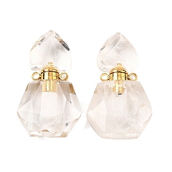 Хрусталь Кулоны для духов из натурального кварца, с 304 фурнитурой из нержавеющей стали, граненые, шестиугольные подвески для бутылок, золотые, 28~29.5x16~17x7~8 мм, отверстие : 1.4 мм