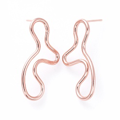 Розовое Золото Латунь серьги, с ушными гайками и 925 булавкой из стерлингового серебра, розовое золото , 30.5~31x14~15 мм, штифты : 0.7 мм