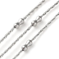 Нержавеющая Сталь Цвет 304 цепи из нержавеющей стали с бусинами, пайки, с катушкой, бамбуковую палку, цвет нержавеющей стали, 1.5 мм, бамбуковая палка: 8x4 мм