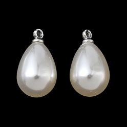 Платина Подвески из АБС-пластика с жемчугом, слеза, с петлей из сплава, платина, 17.5x10 мм, отверстие : 1.6 мм