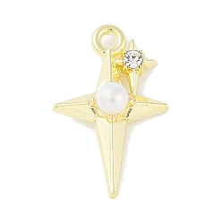 Золотой Подвески из сплава со стразами, с имитацией абс-жемчуга, без кадмия, без никеля и без свинца, звезда, золотые, 19x12x6 мм, отверстие : 1.6 мм